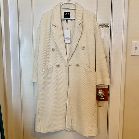 ZARA DOUBLE BREASTED TEXTURED OVERSIZED COAT - XS - Picture 2 of 6